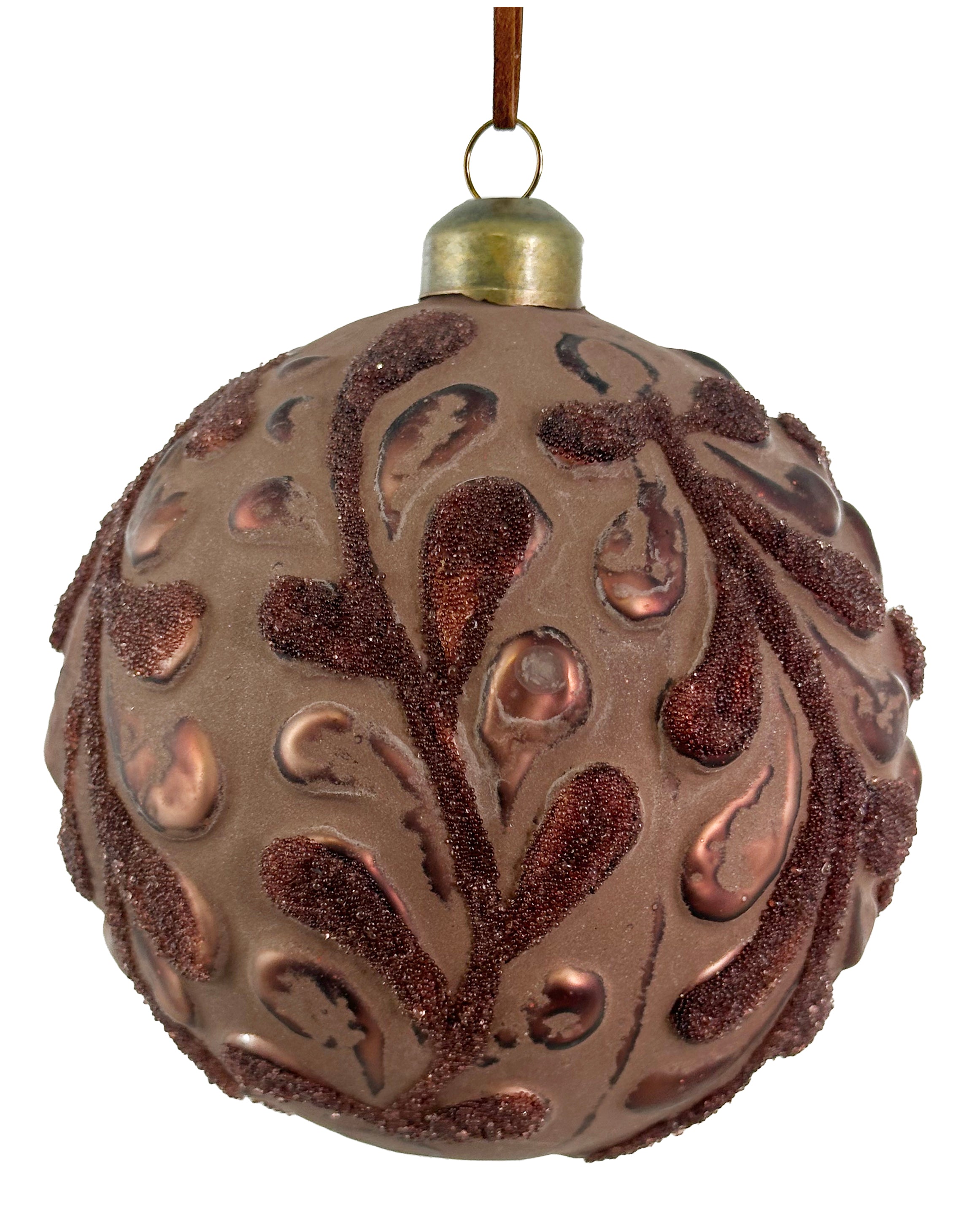 Bordeaux Beaded Leaves Glass Ornament (2 Sizes)