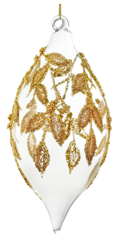 Glass Teardrop Gold Beaded Ornament-Set of 4
