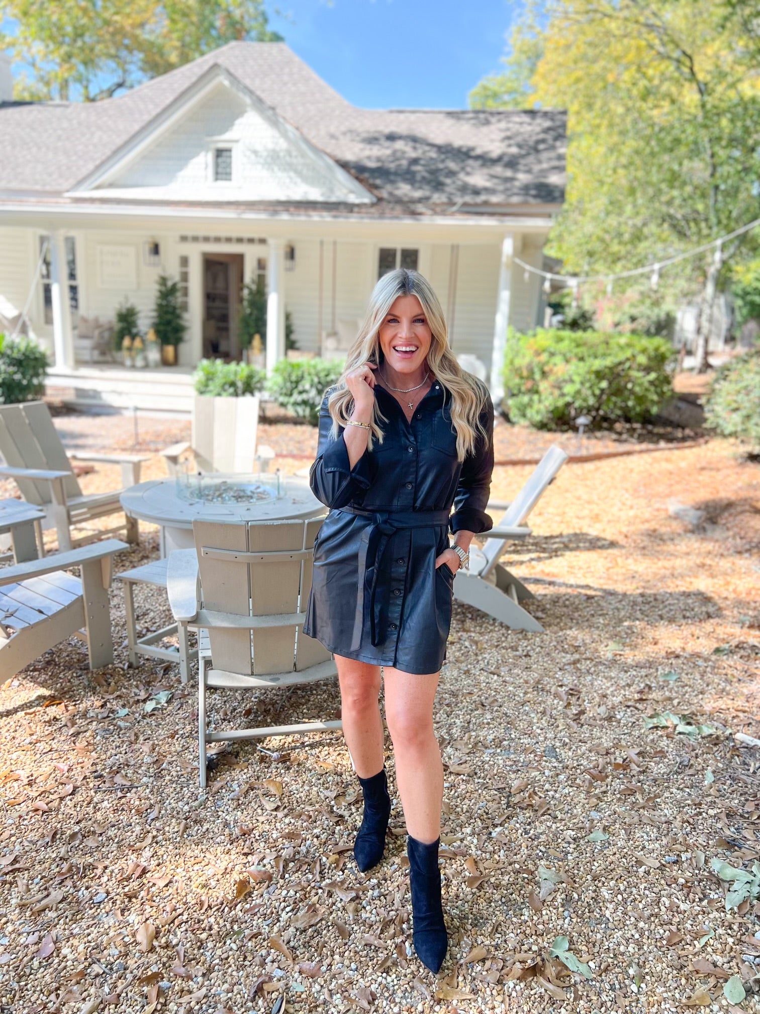 Coated Denim Dress-Black