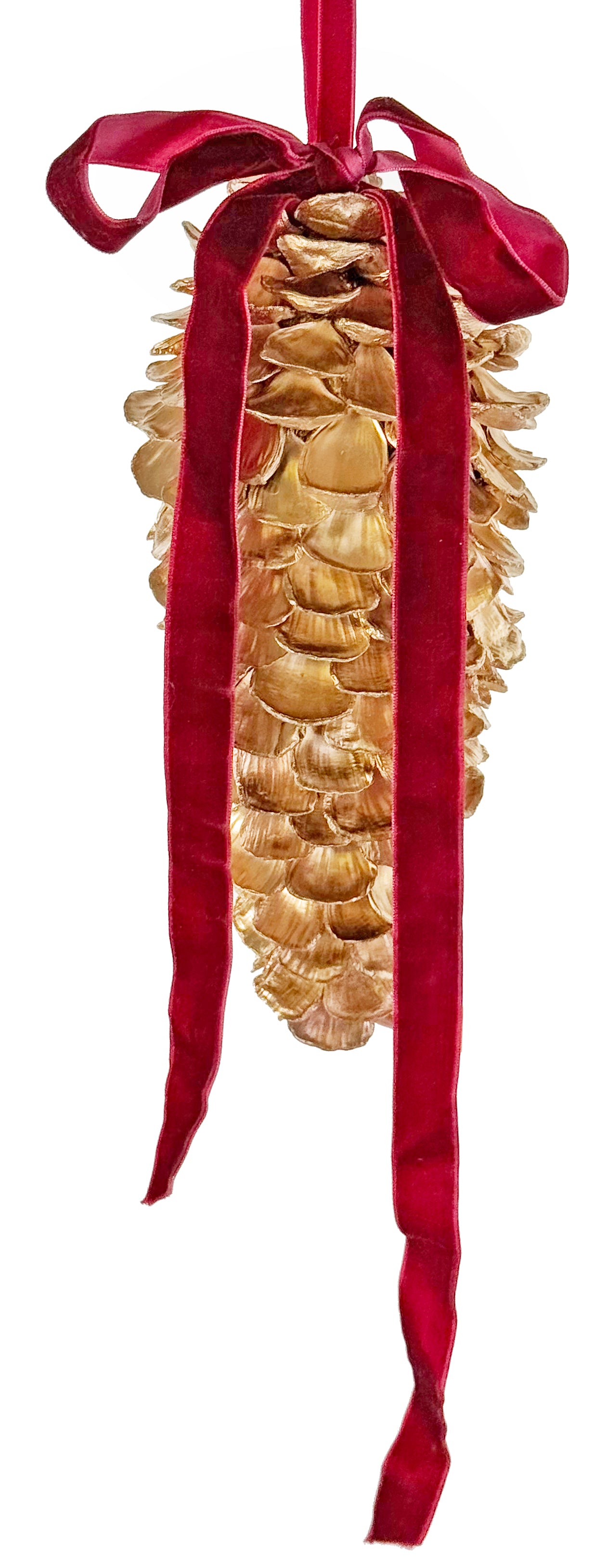 Gold Pinecone w/ Burgundy Bow (2 Sizes)
