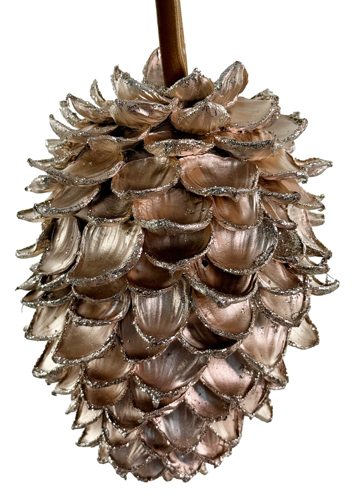 Champagne Glitter Pinecone w/ Green Bow (3 Sizes)