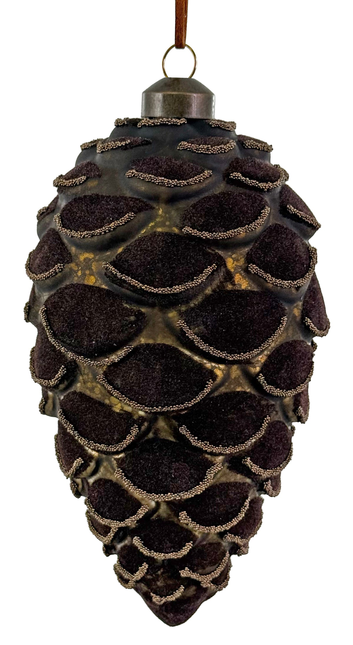 Brown Velvet Beaded Pinecone Ornament (2 Sizes)