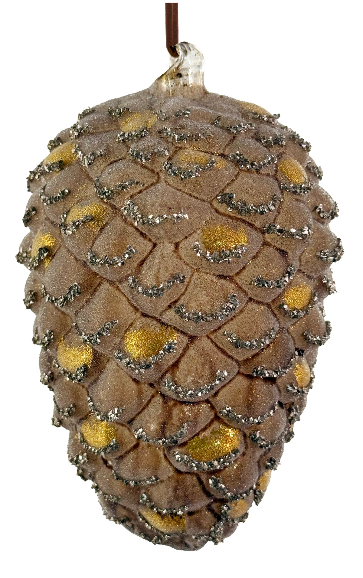 Iced Brown/Gold Pinecone Ornament-Medium