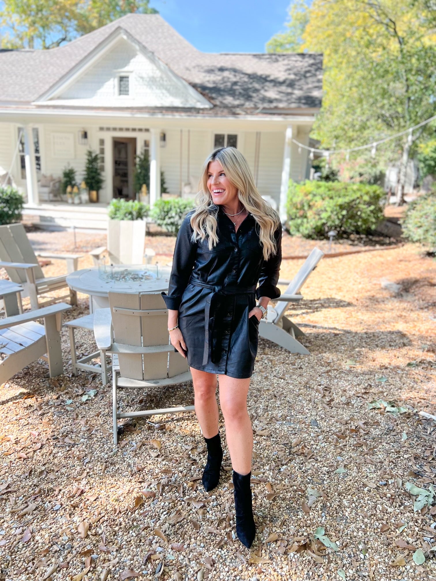 Coated Denim Dress-Black