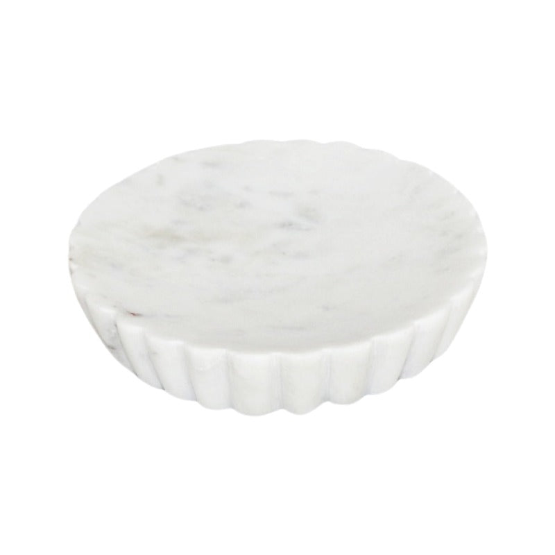 White Grooved Marble Soap Dish