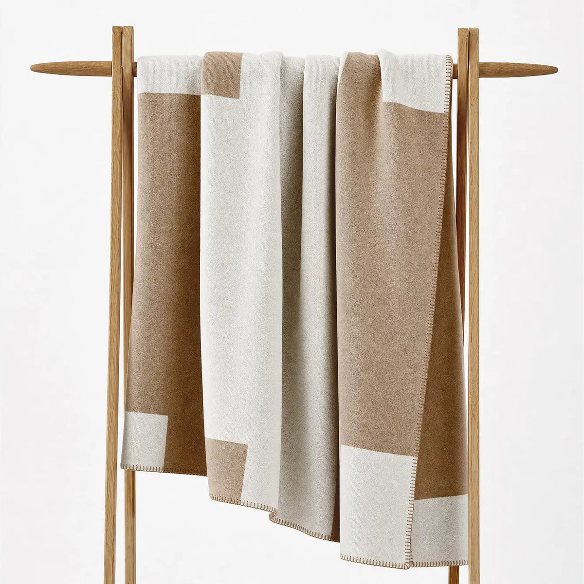 75" x 52" Block Print Throw- Tan/Ivory