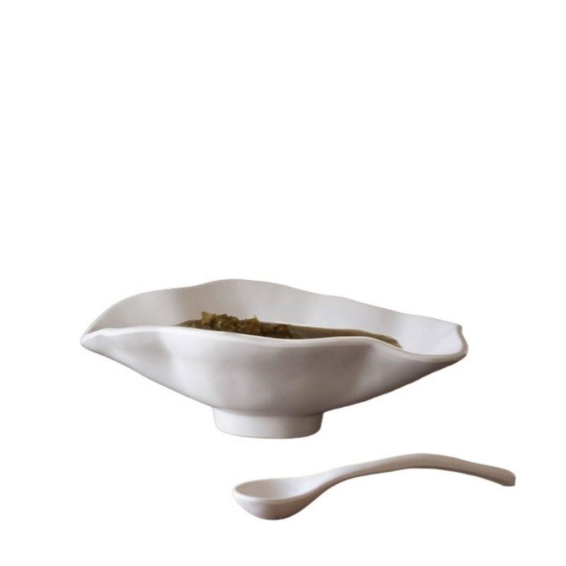 White Small Oval Bowl w/ Spoon (2 pieces)