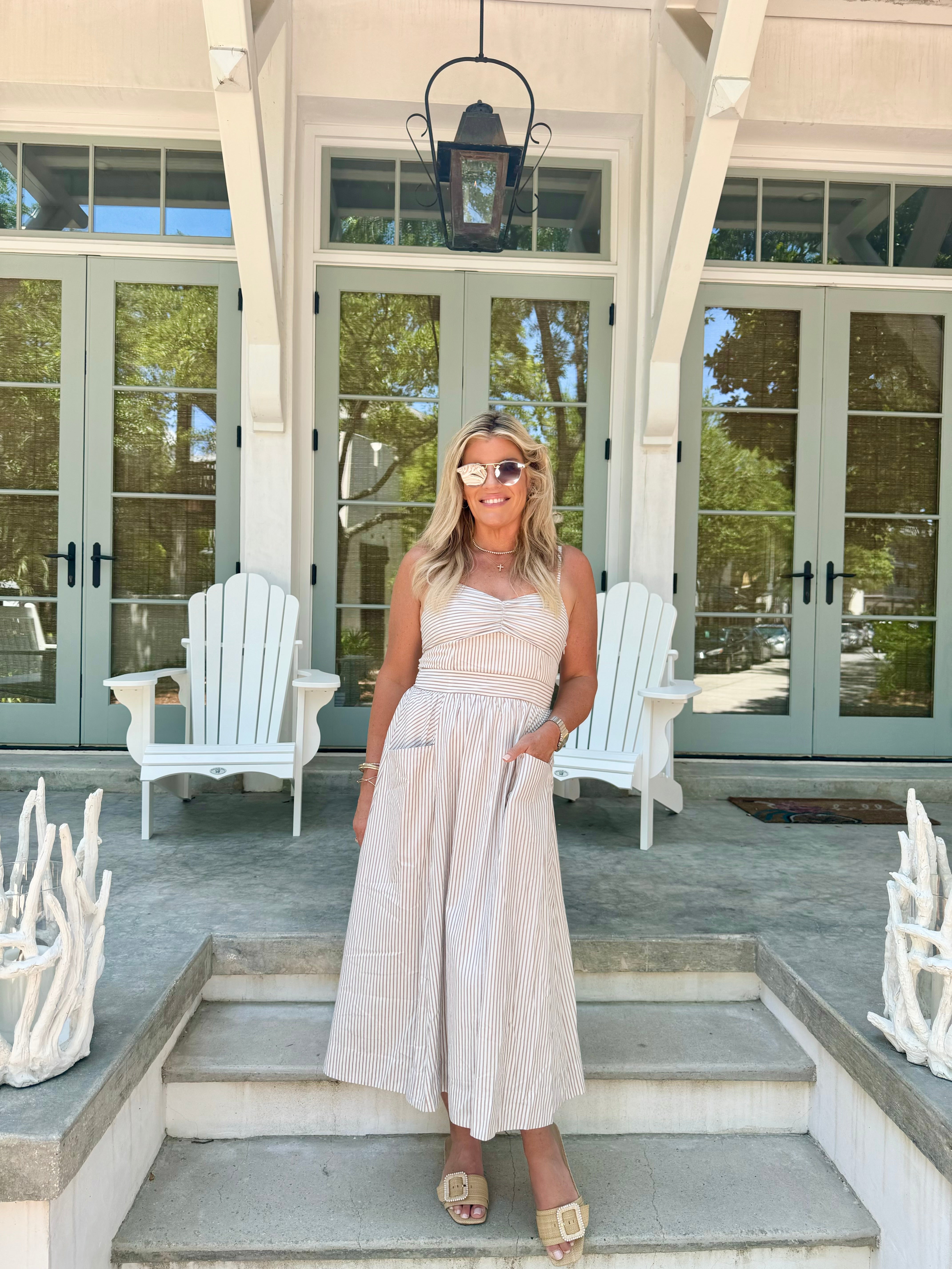 Harper Stripe Dress-Tan-Final Sale