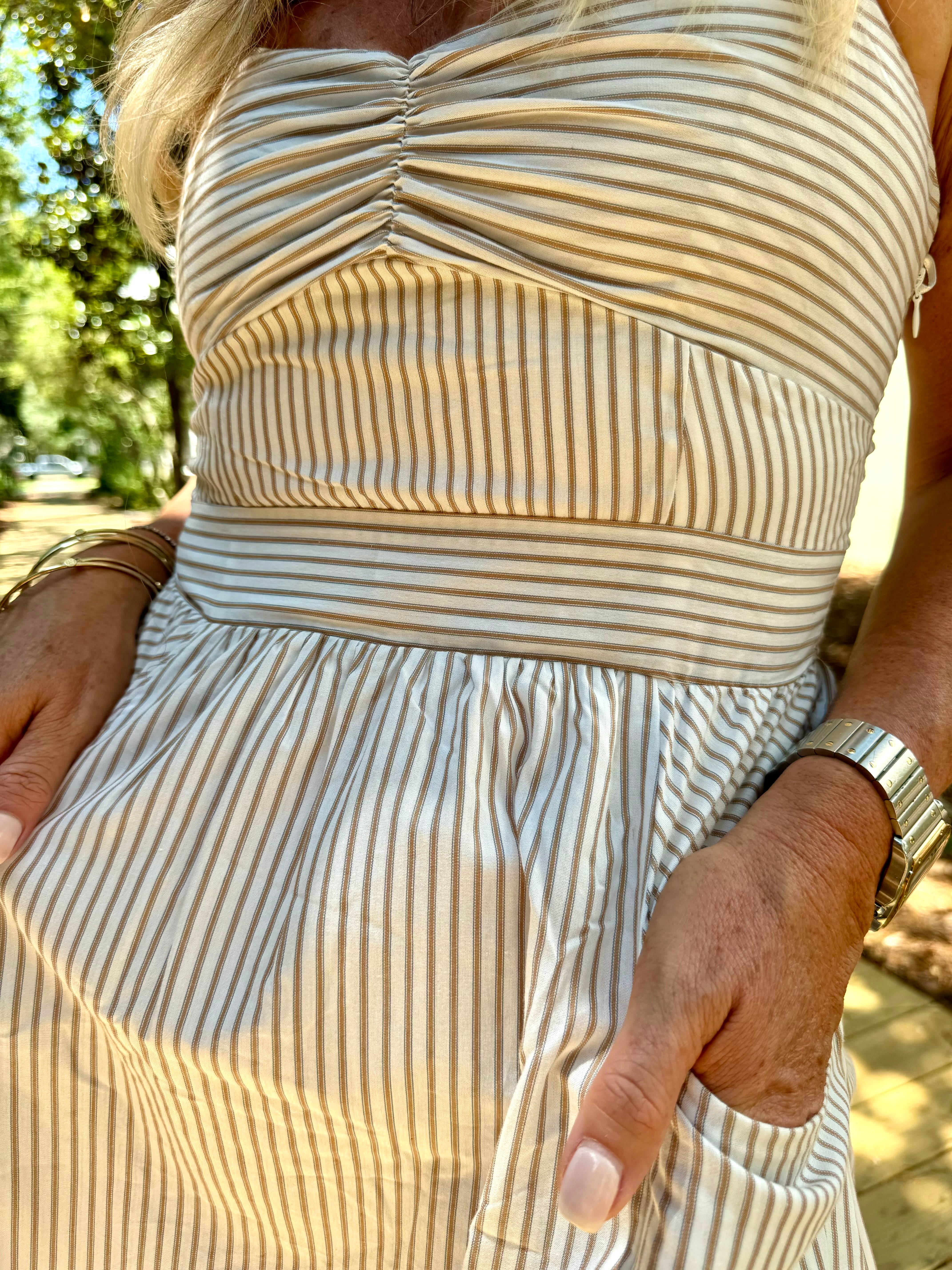 Harper Stripe Dress-Tan-Final Sale