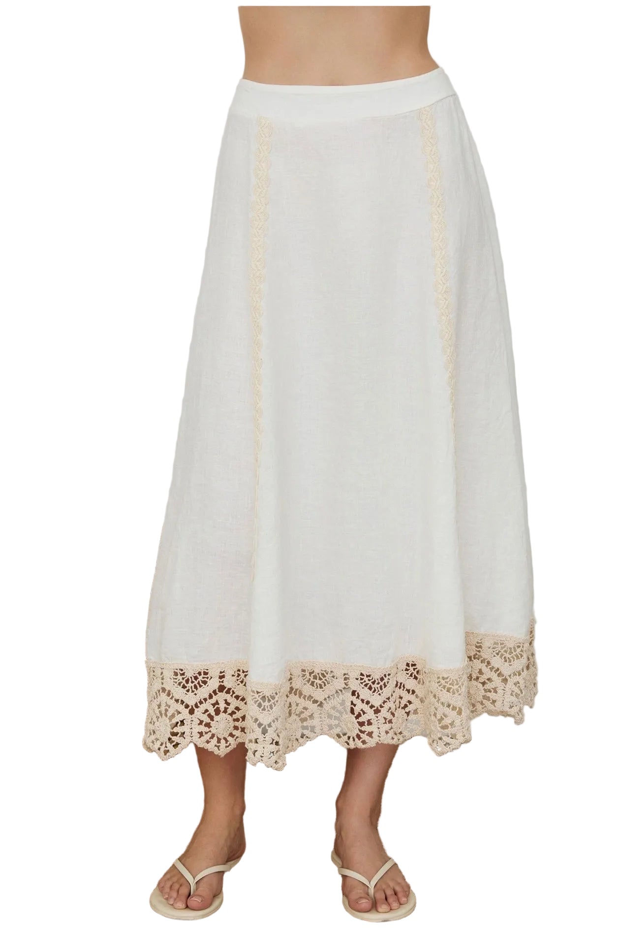 Crochet Trim Linen Skirt