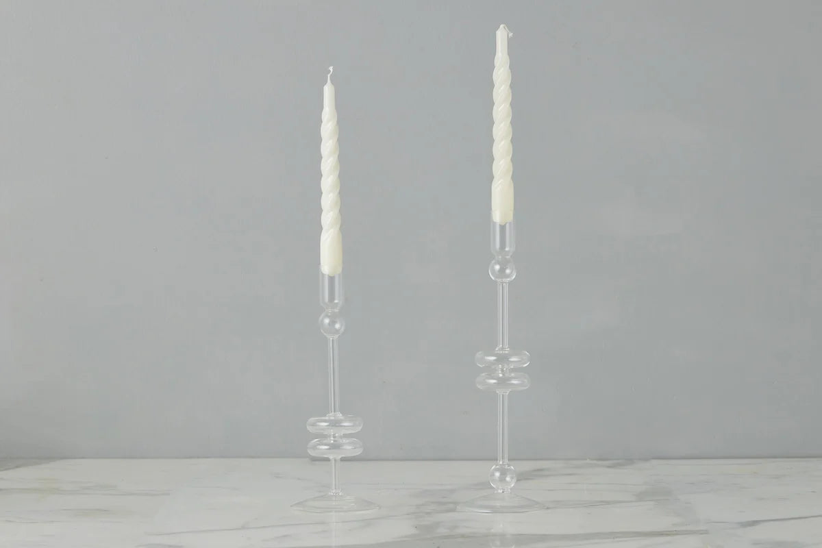 Clear Glass Taper Candle Holder (Set of 2)-2 Sizes