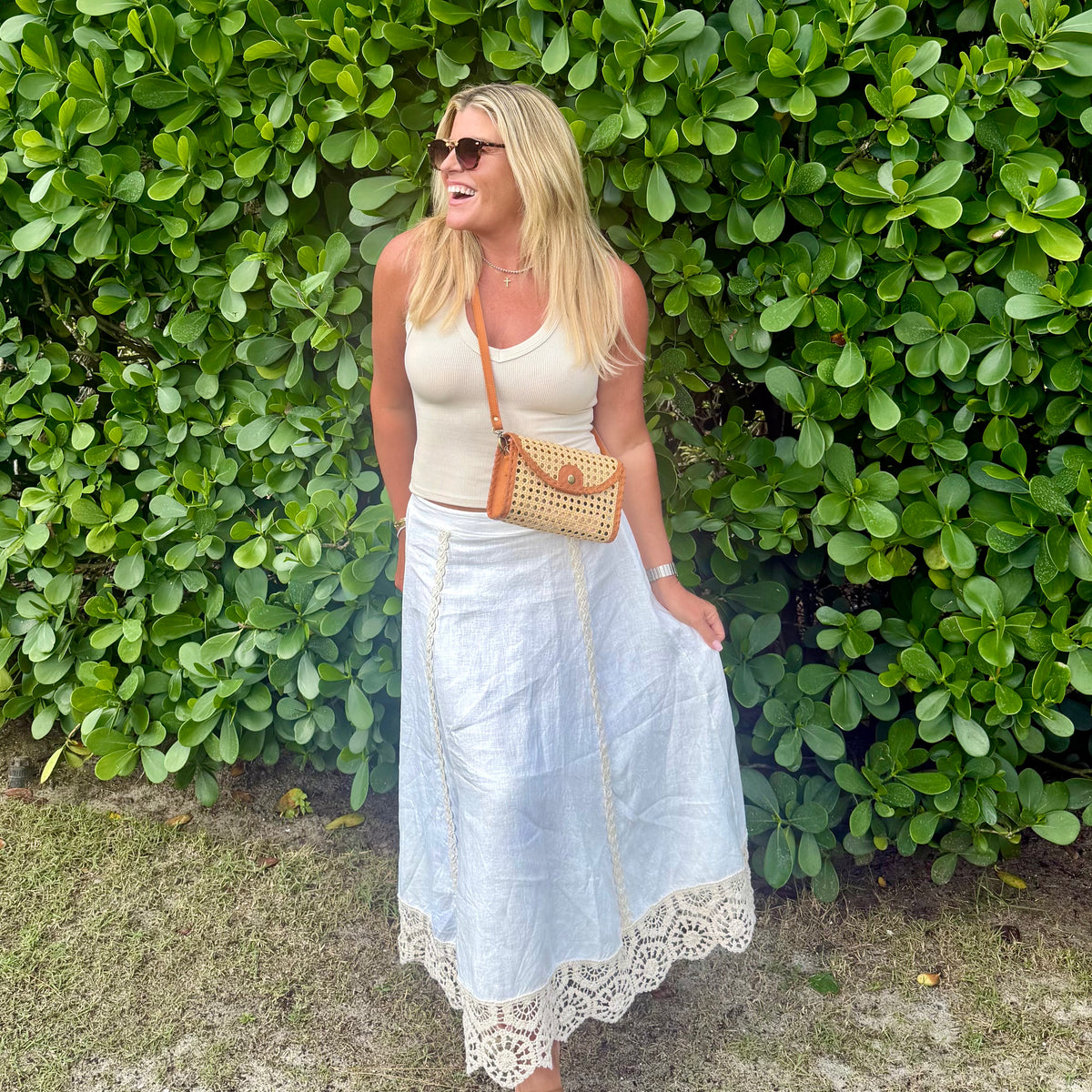 Crochet Trim Linen Skirt