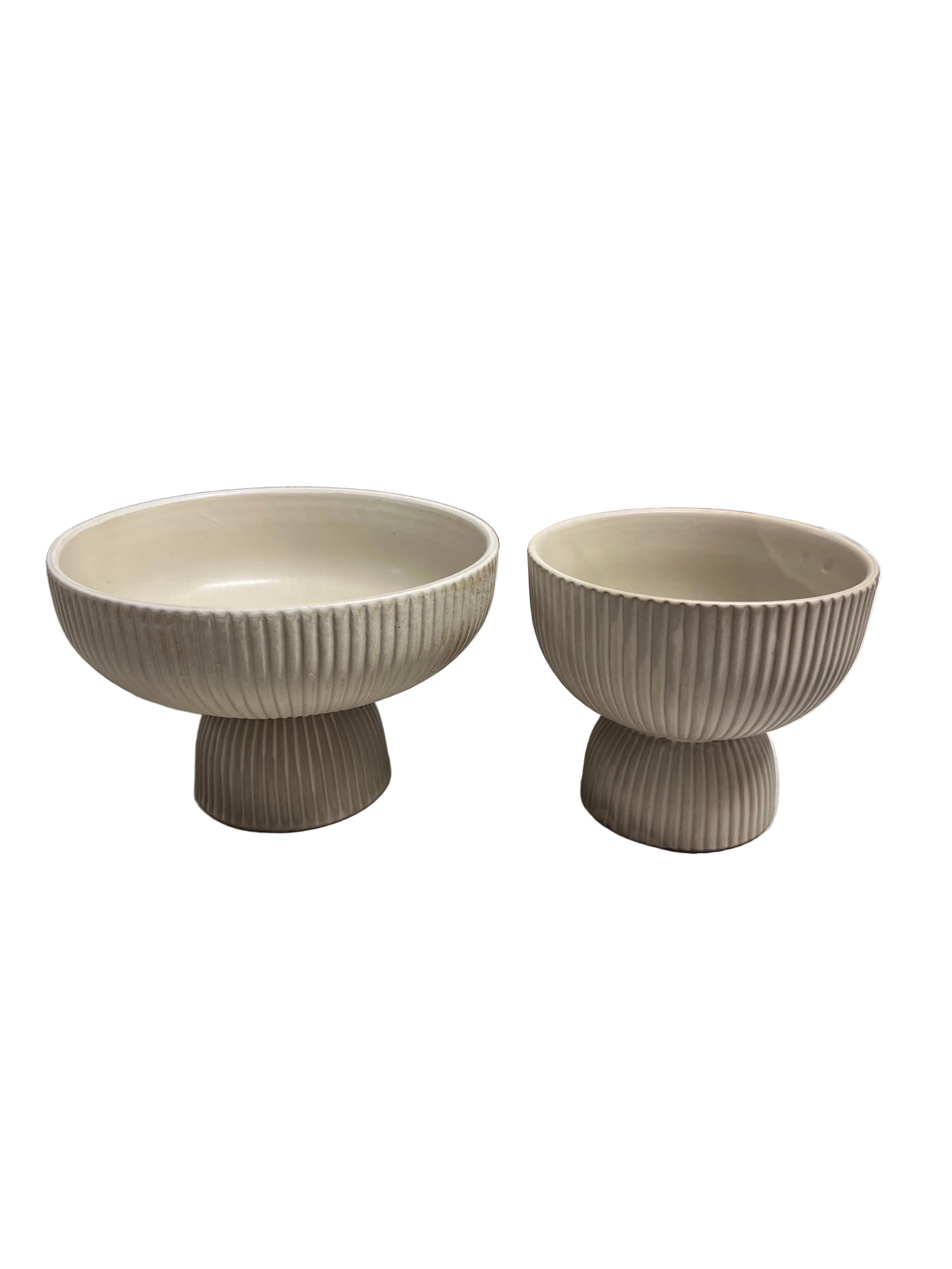 Ribbed Footed Bowl-Warm Sand (2 Sizes)