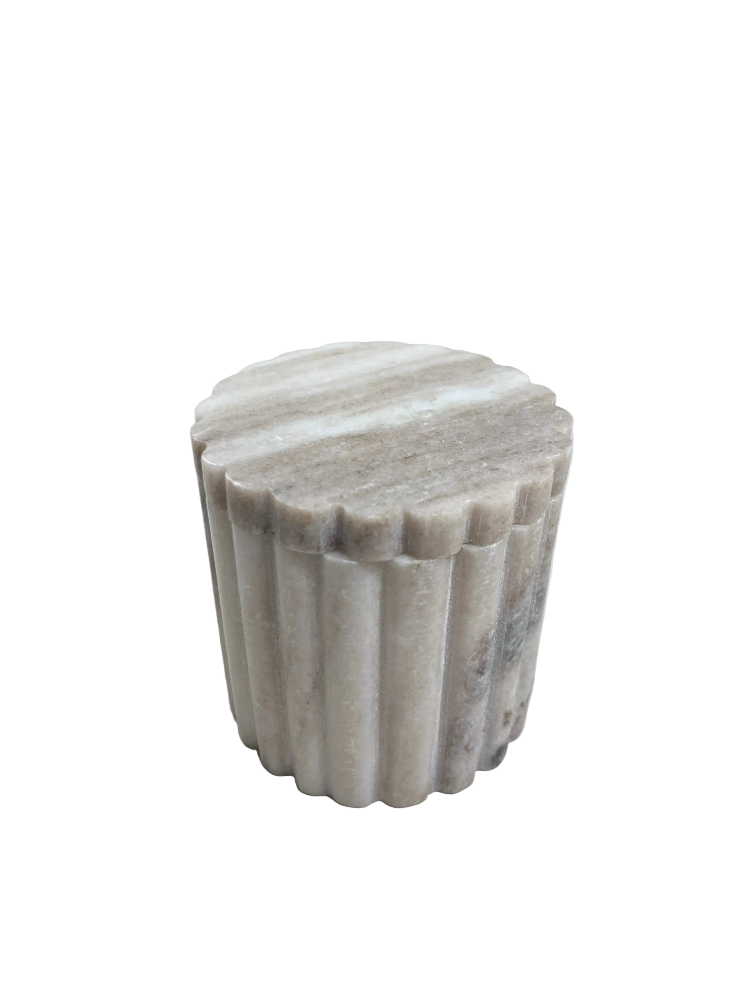 Taupe Marble Fluted Jar w/ Lid