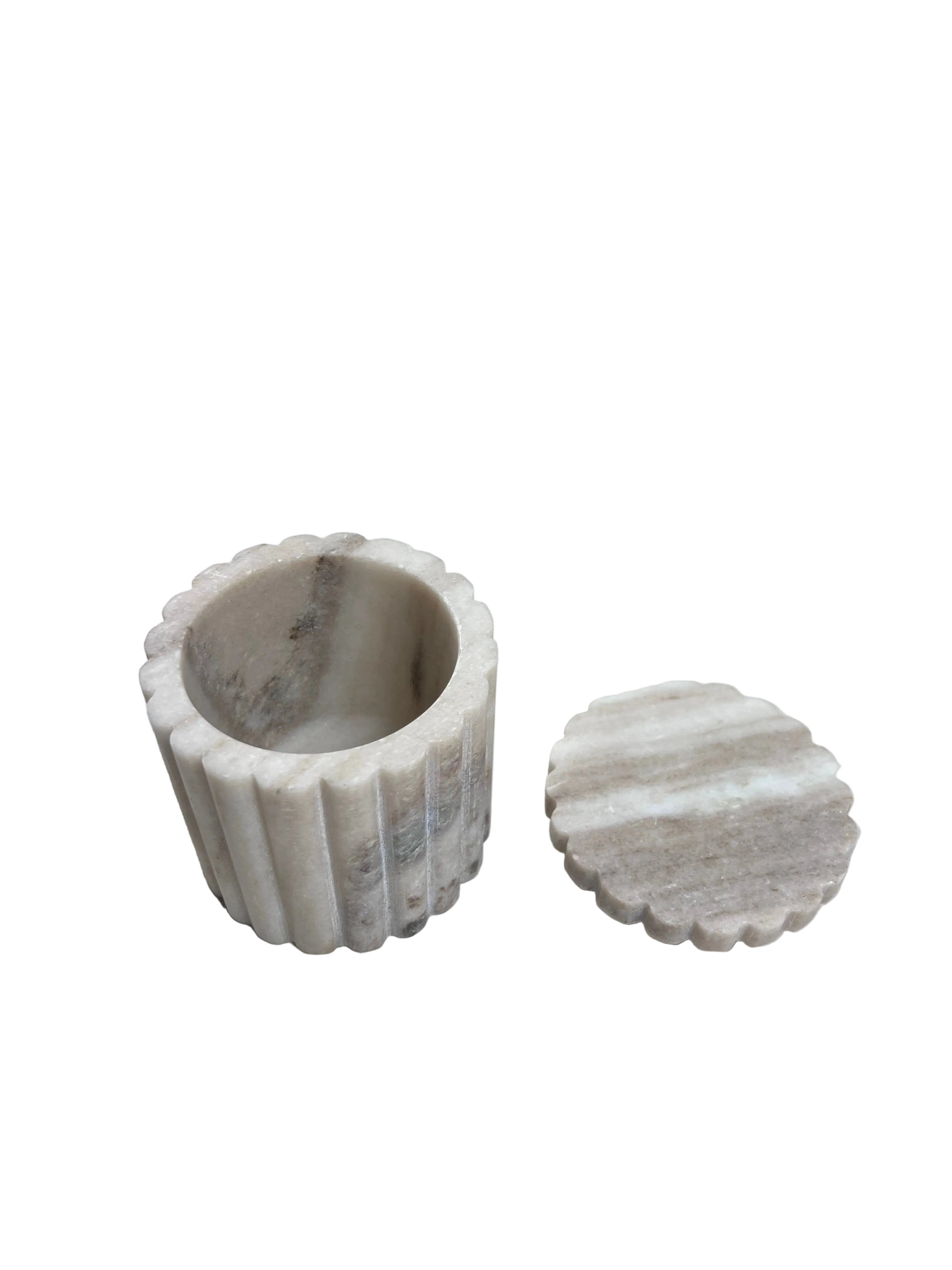 Taupe Marble Fluted Jar w/ Lid