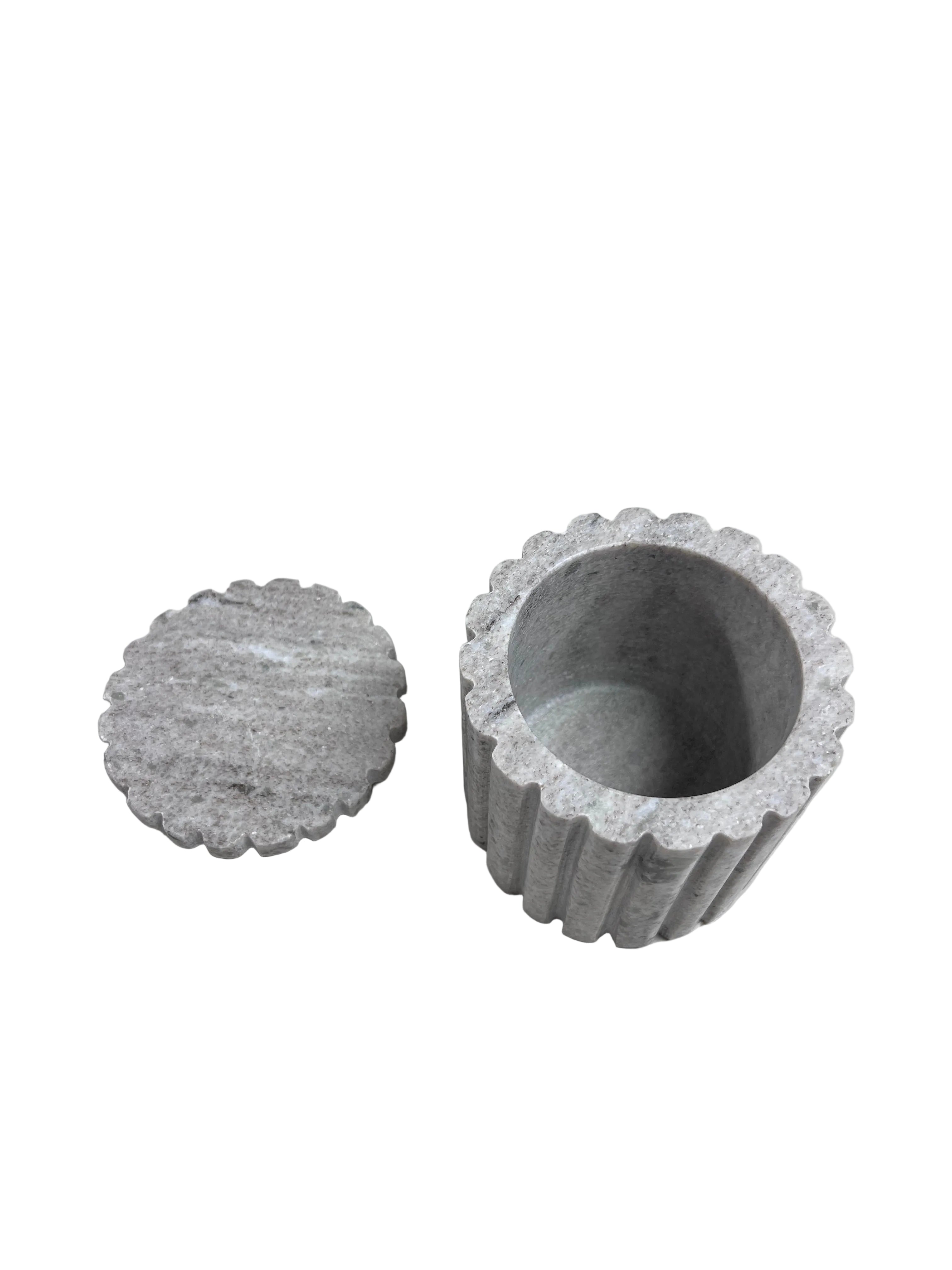 Taupe Marble Fluted Jar w/ Lid