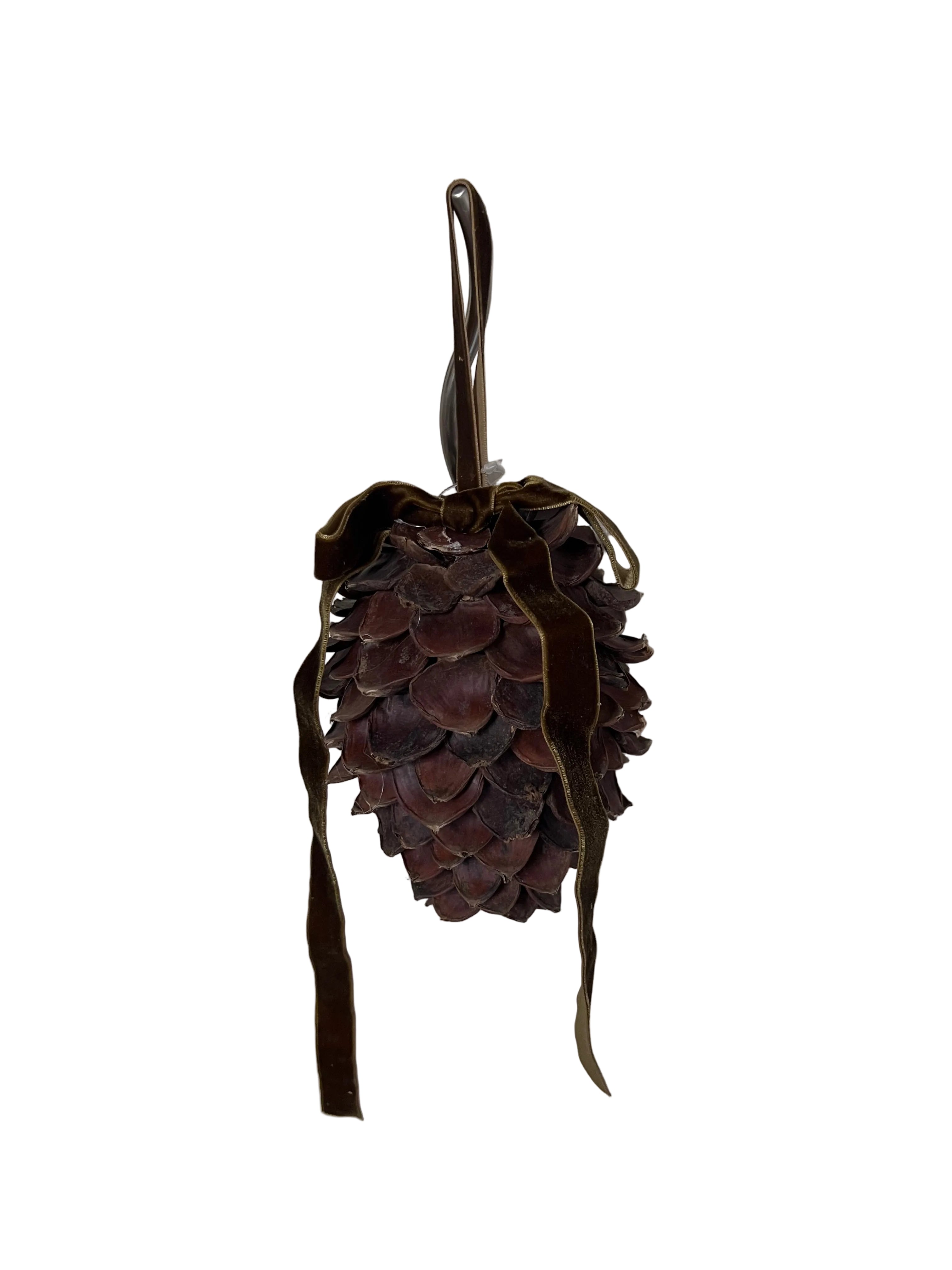 Chestnut Pinecone w/ Olive Green Bow (3 Sizes)