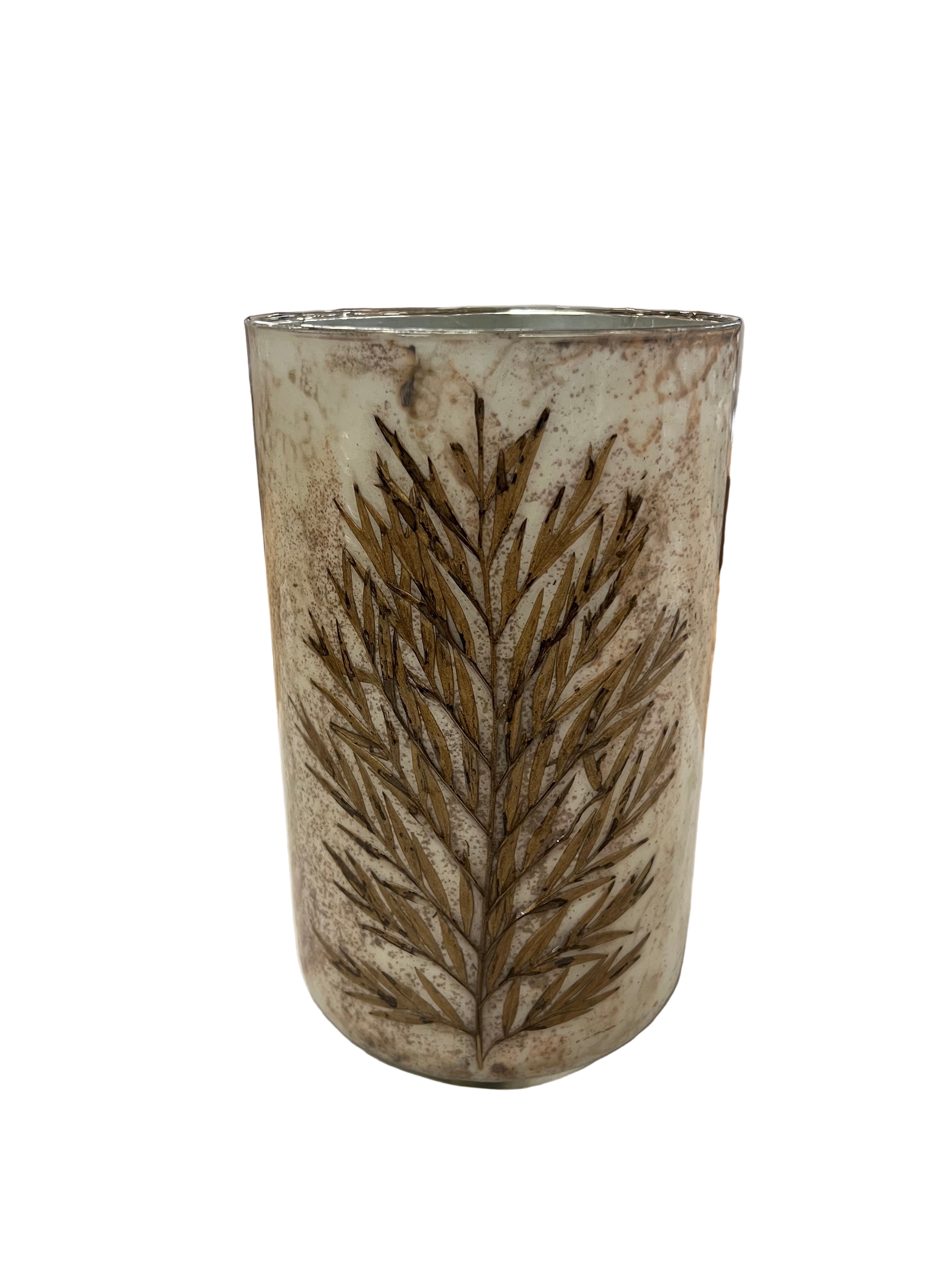 6x6 Mercury Glass Vase w/ Oak Leaves