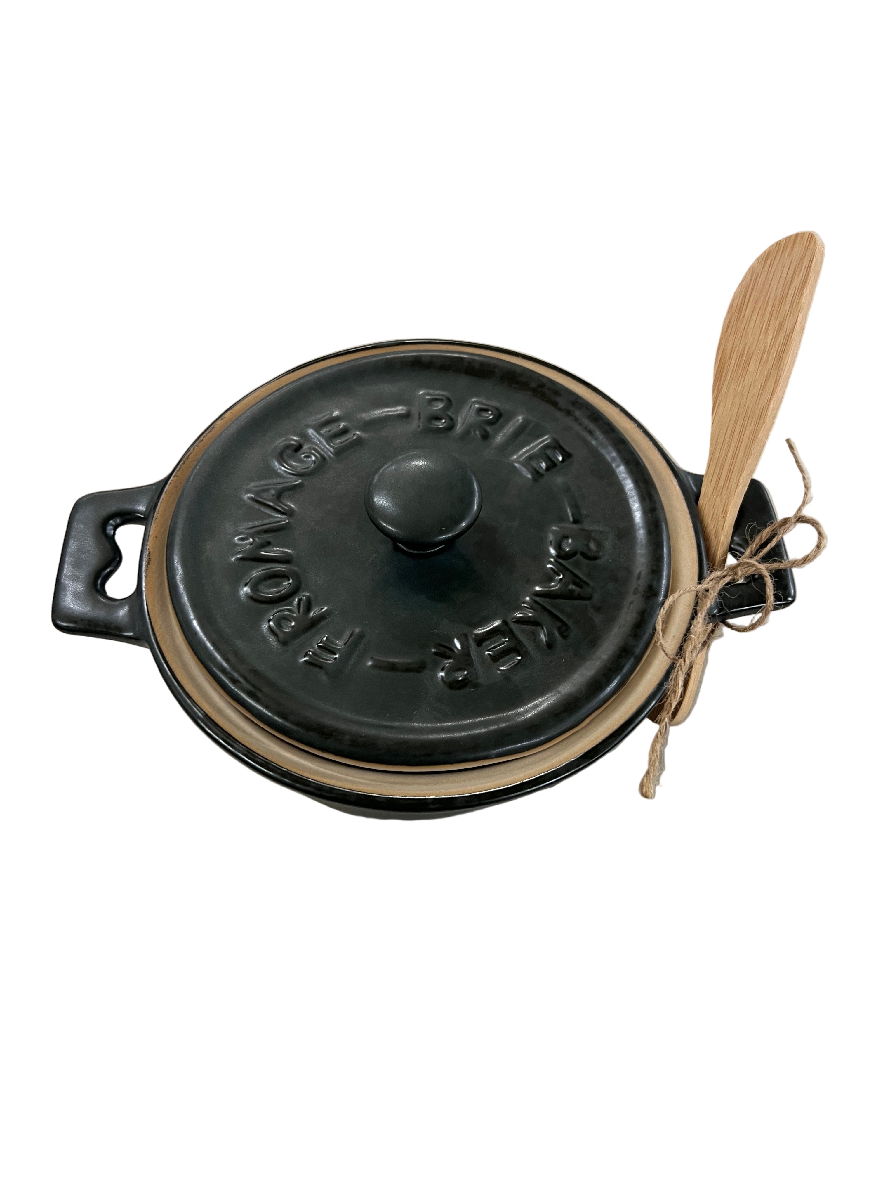 Matte Green Stoneware Brie Baker w/ Spreader