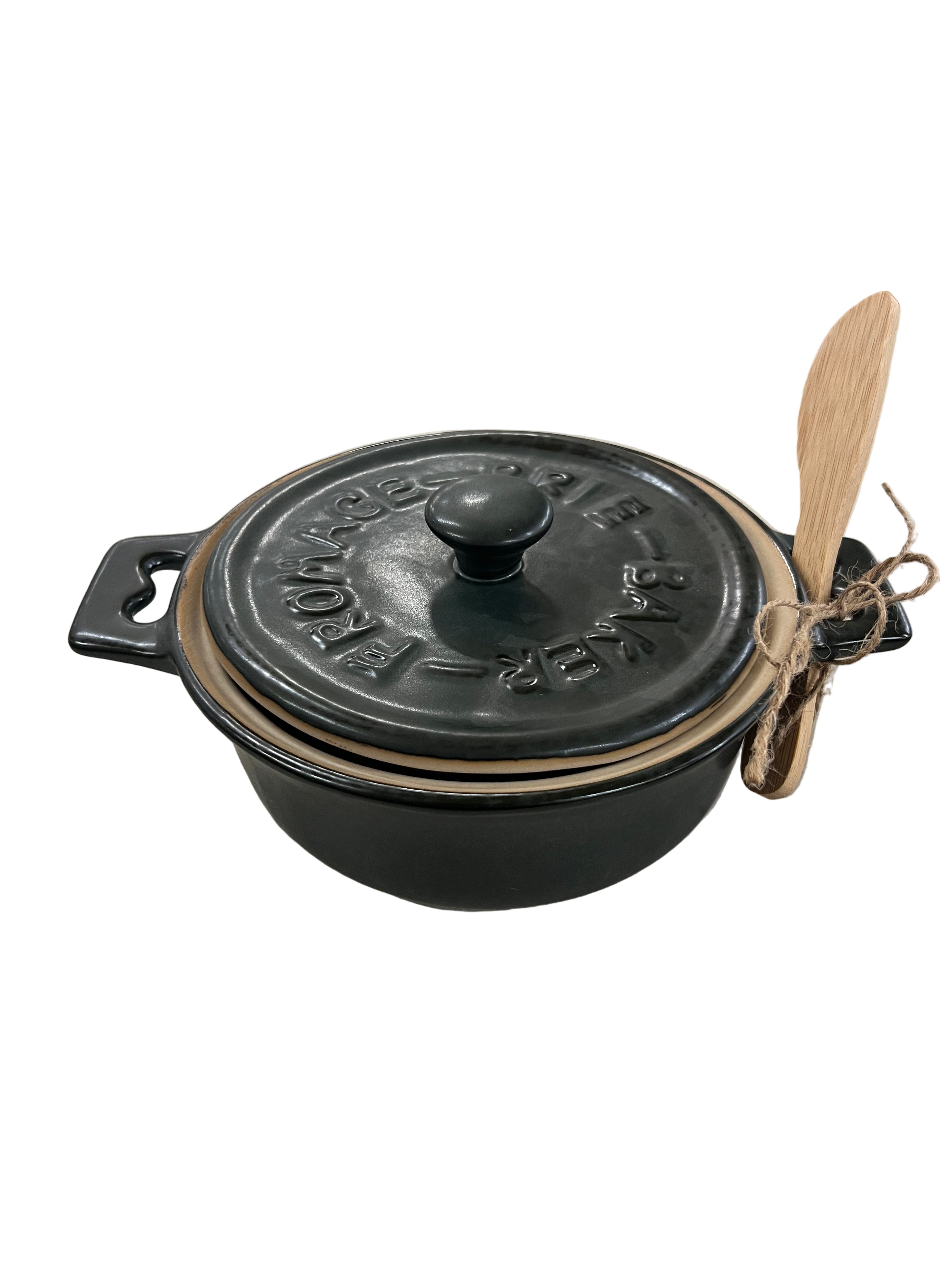 Matte Green Stoneware Brie Baker w/ Spreader