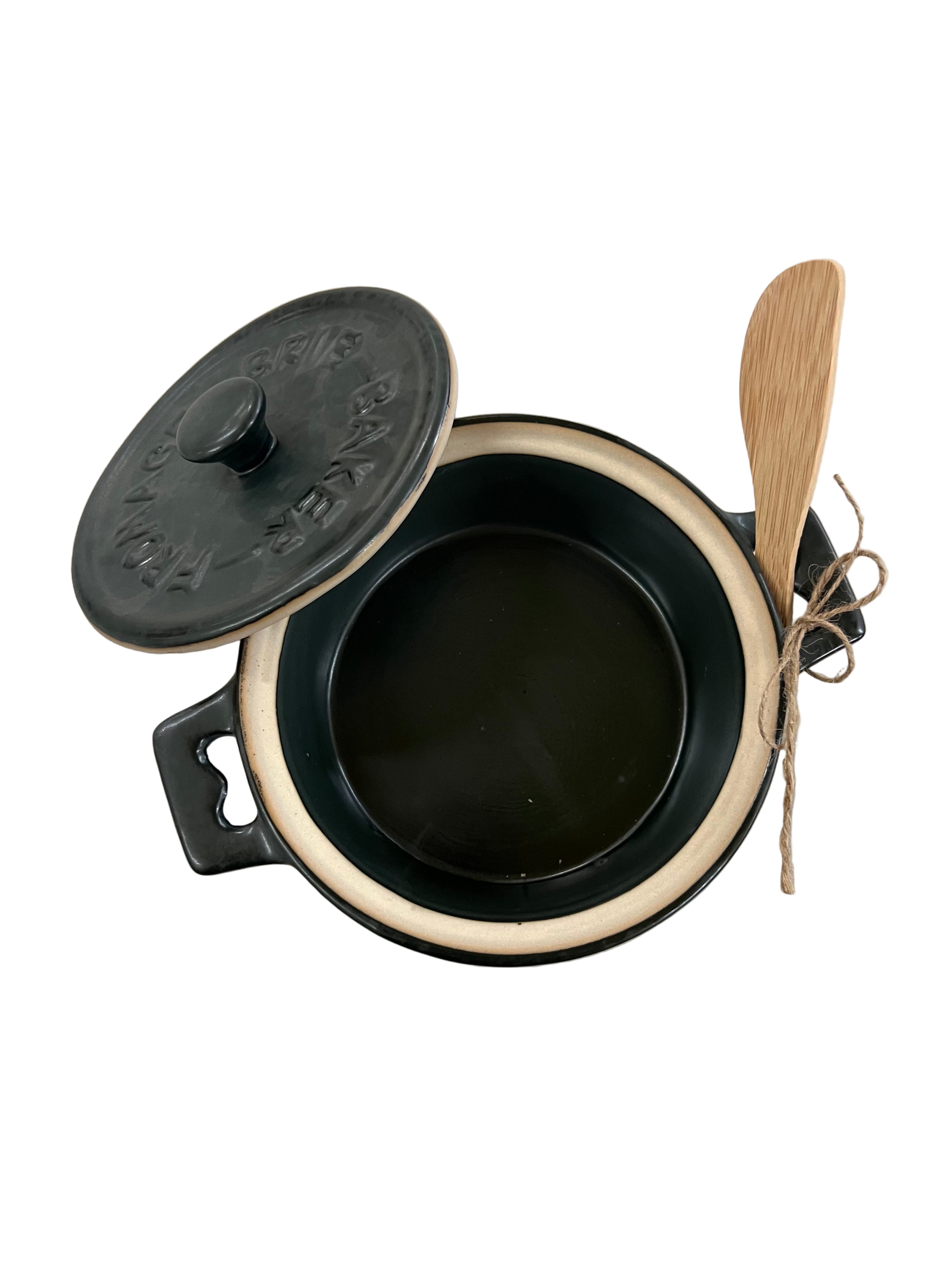 Matte Green Stoneware Brie Baker w/ Spreader