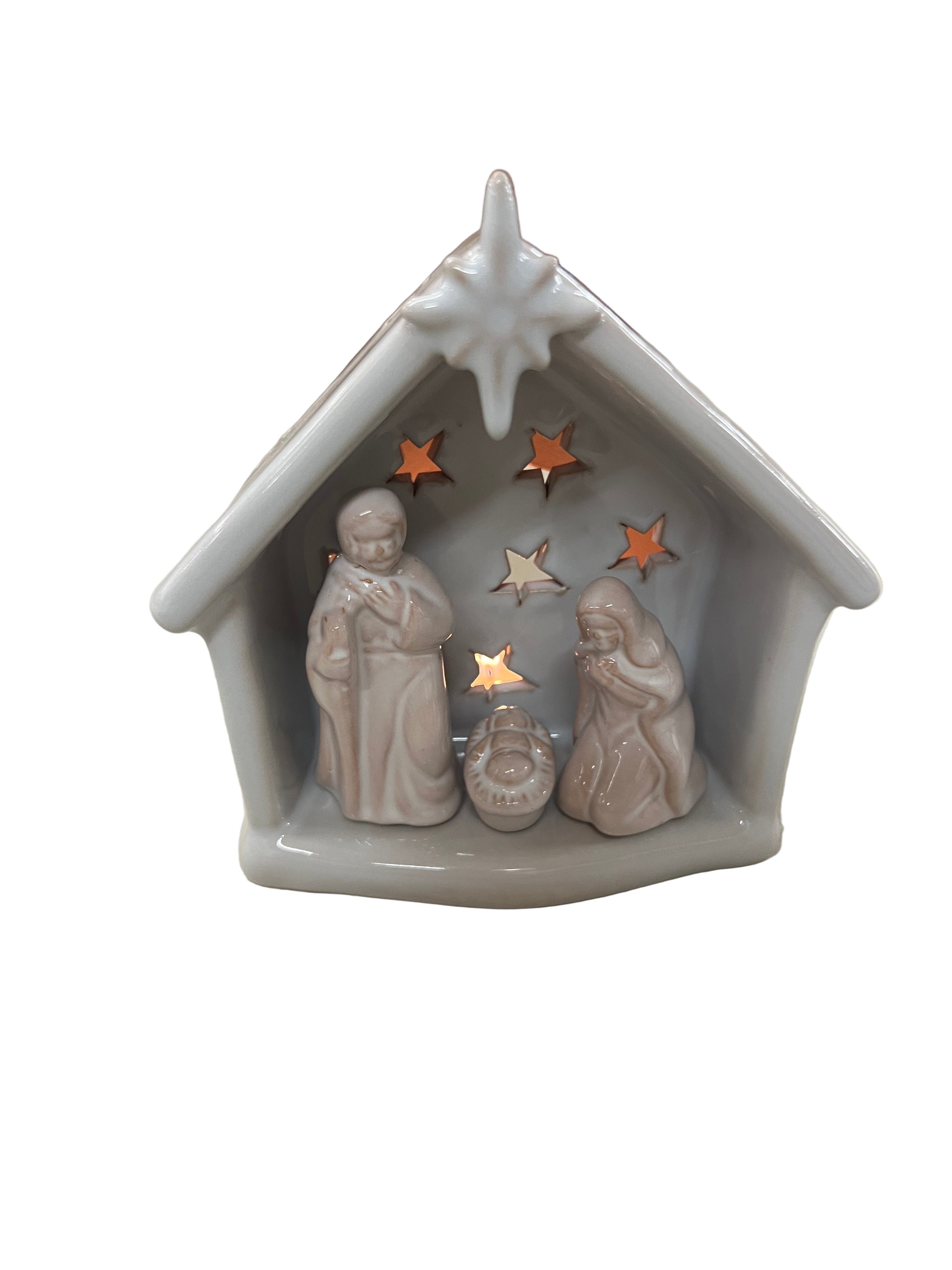 Stoneware Nativity w/ Tealight Holder