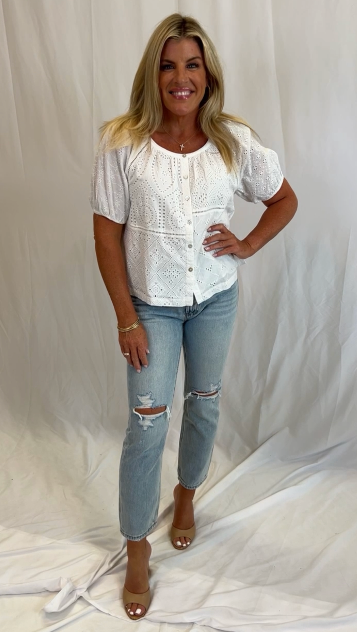 Carmel Eyelet Top-White-Final Sale