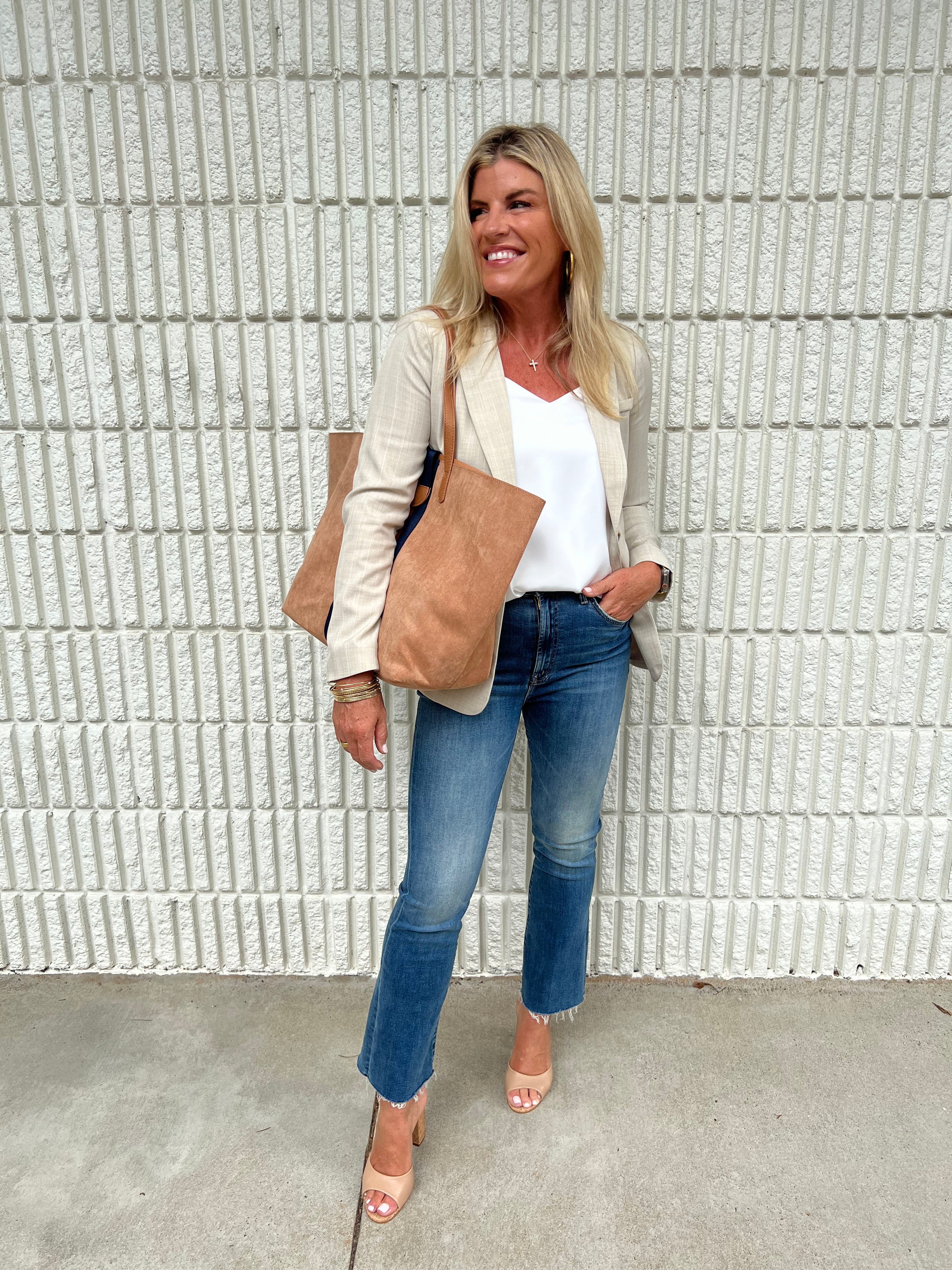 Single Button Blazer-Beige