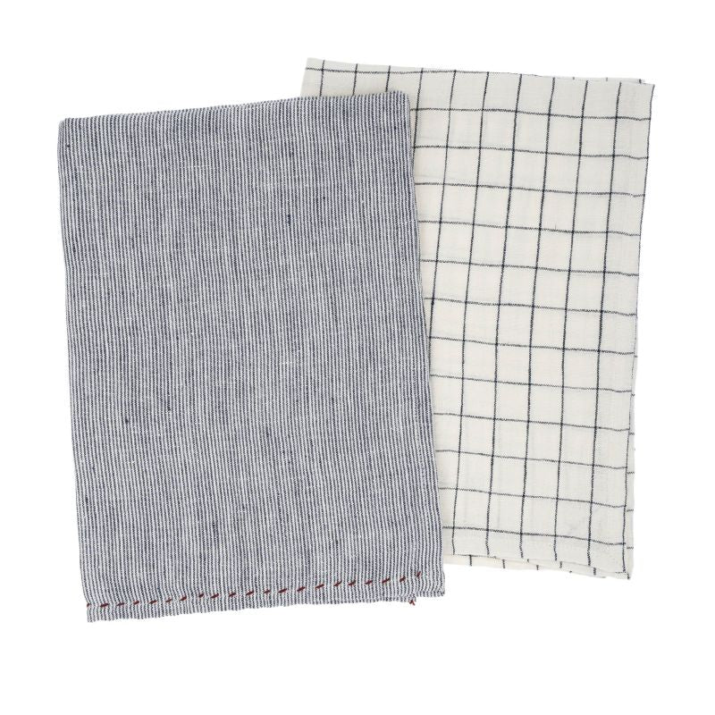 Blue and White Linen Tea Towels (Set of 2)