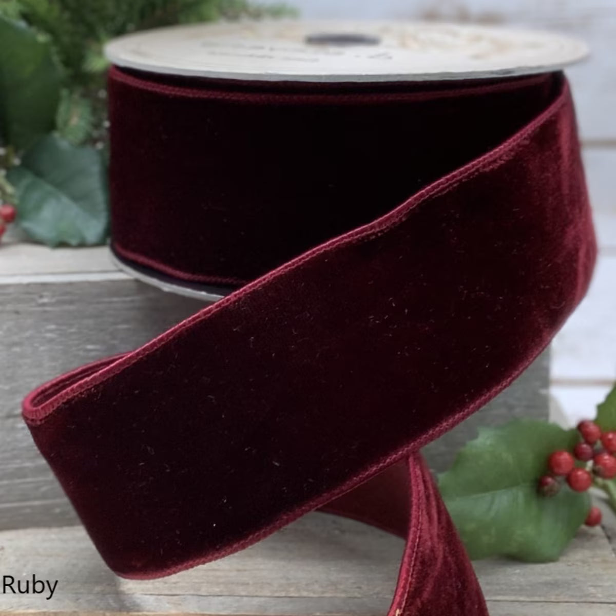 1" x 10yds Wired Velvet Ribbon-Burgundy