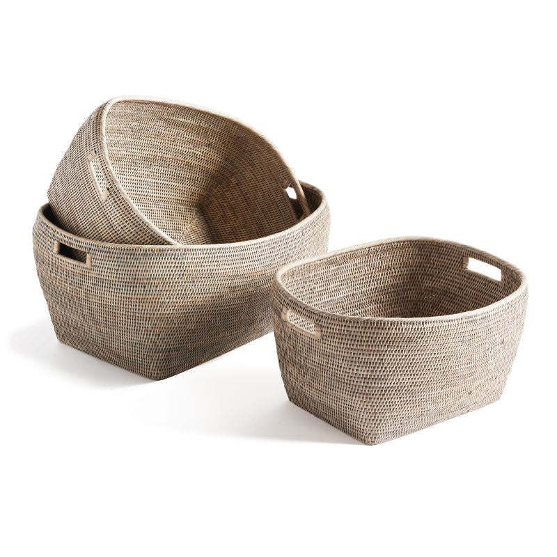 Grey Rattan Basket with Handles (3 Sizes)