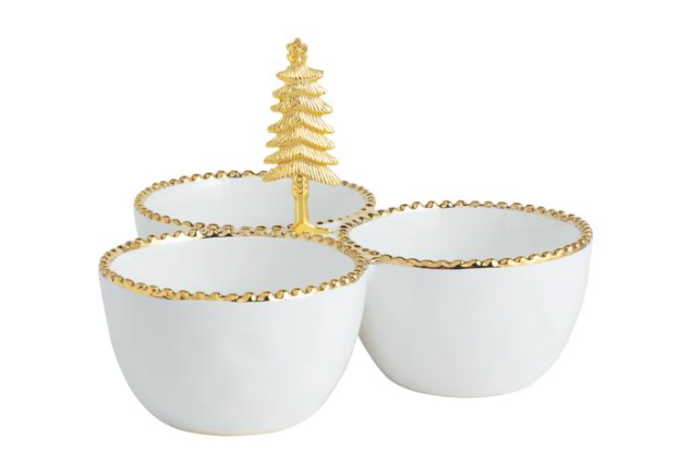 Tree Triple Dip Bowls w/ Gold Spreader