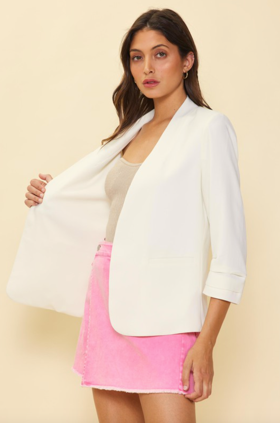 Collarless Blazer-Off White