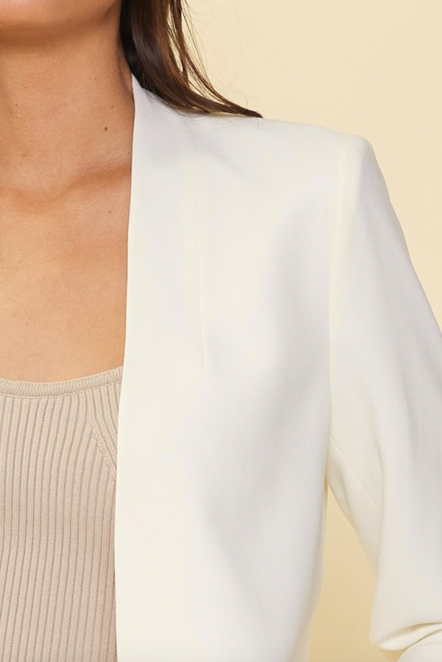 Collarless Blazer-Off White