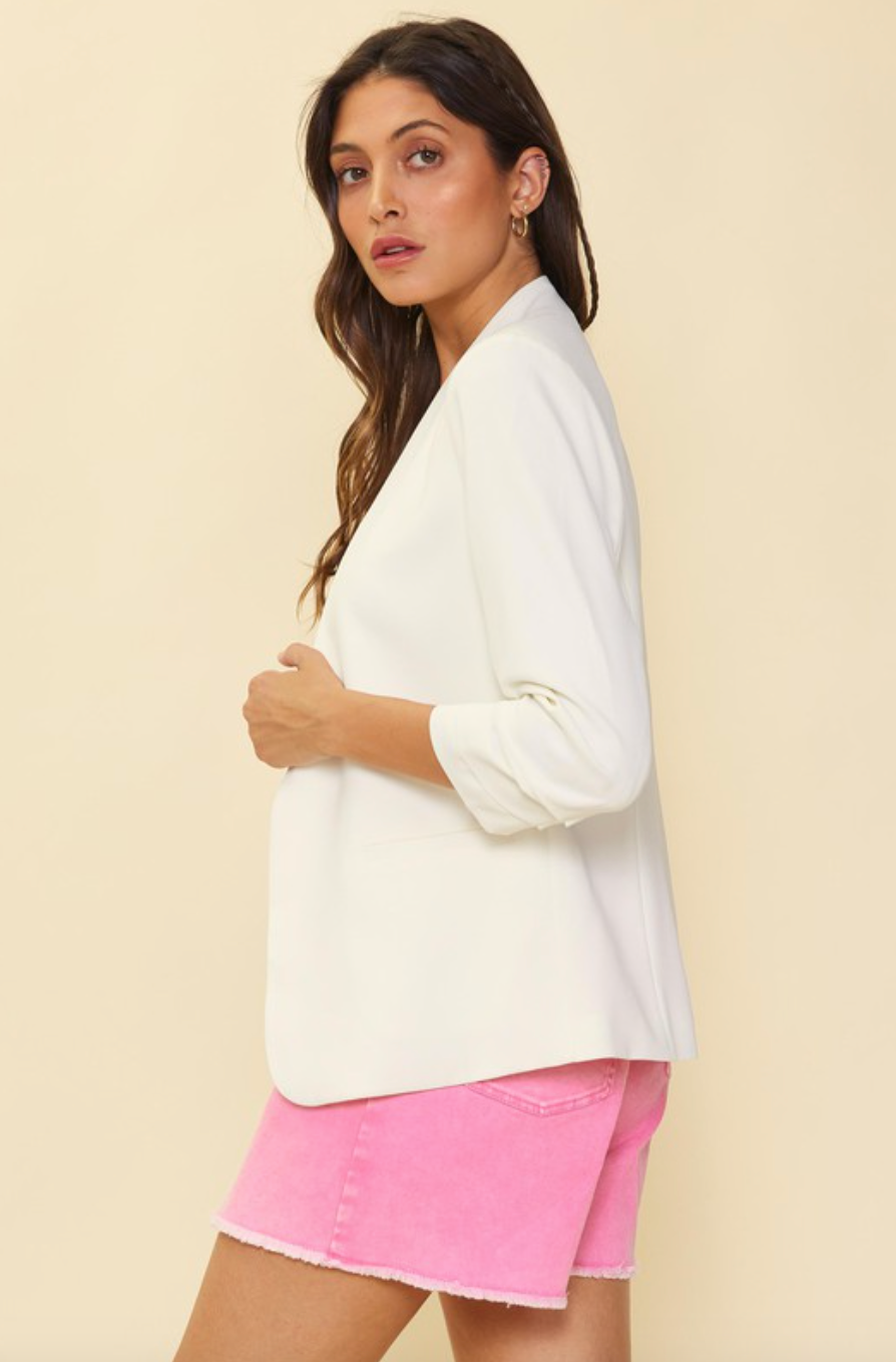 Collarless Blazer-Off White