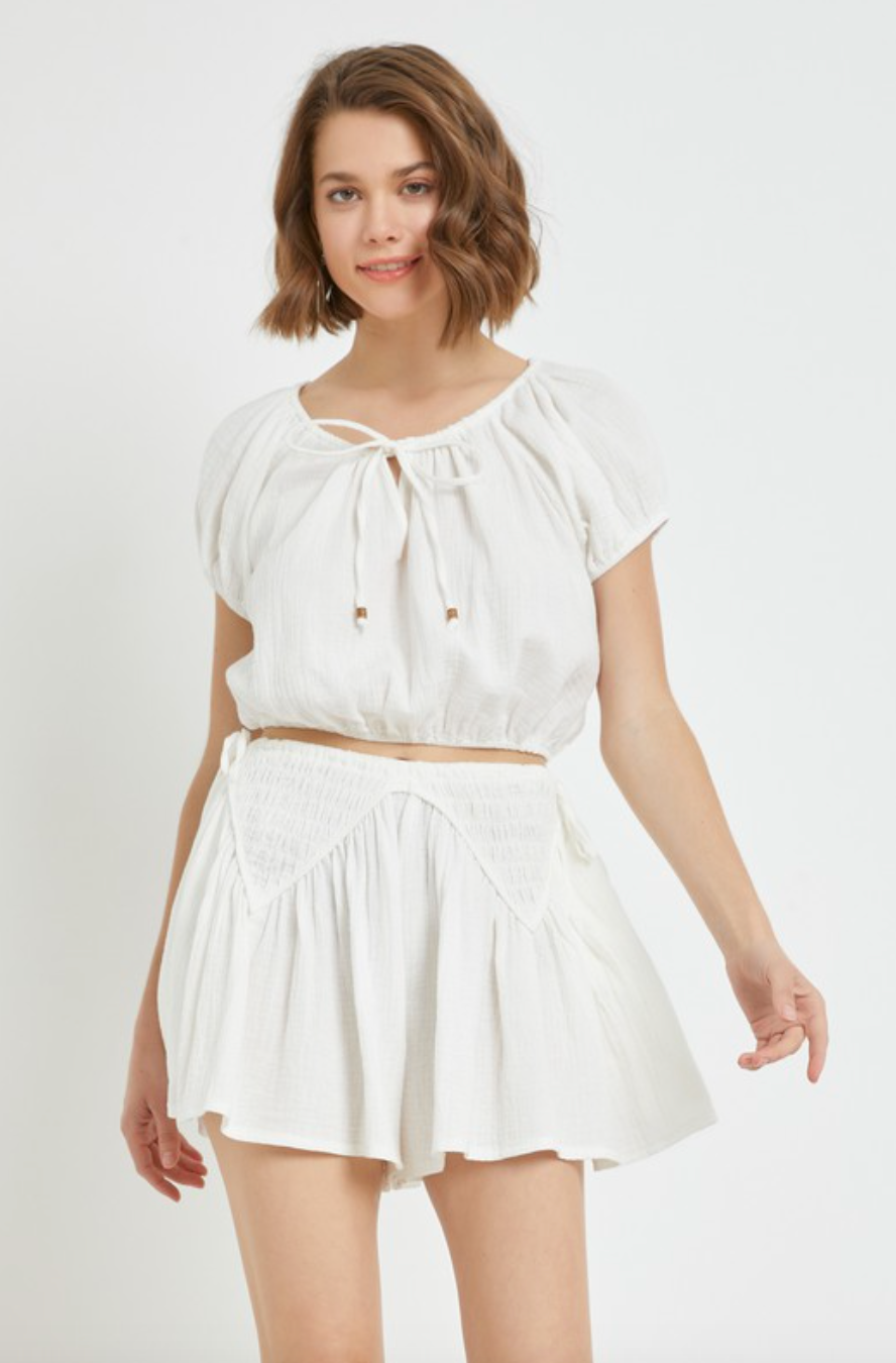 Peasant Tie Top-White