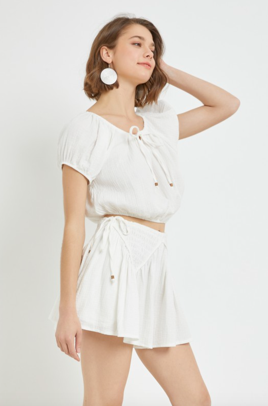 Peasant Tie Top-White