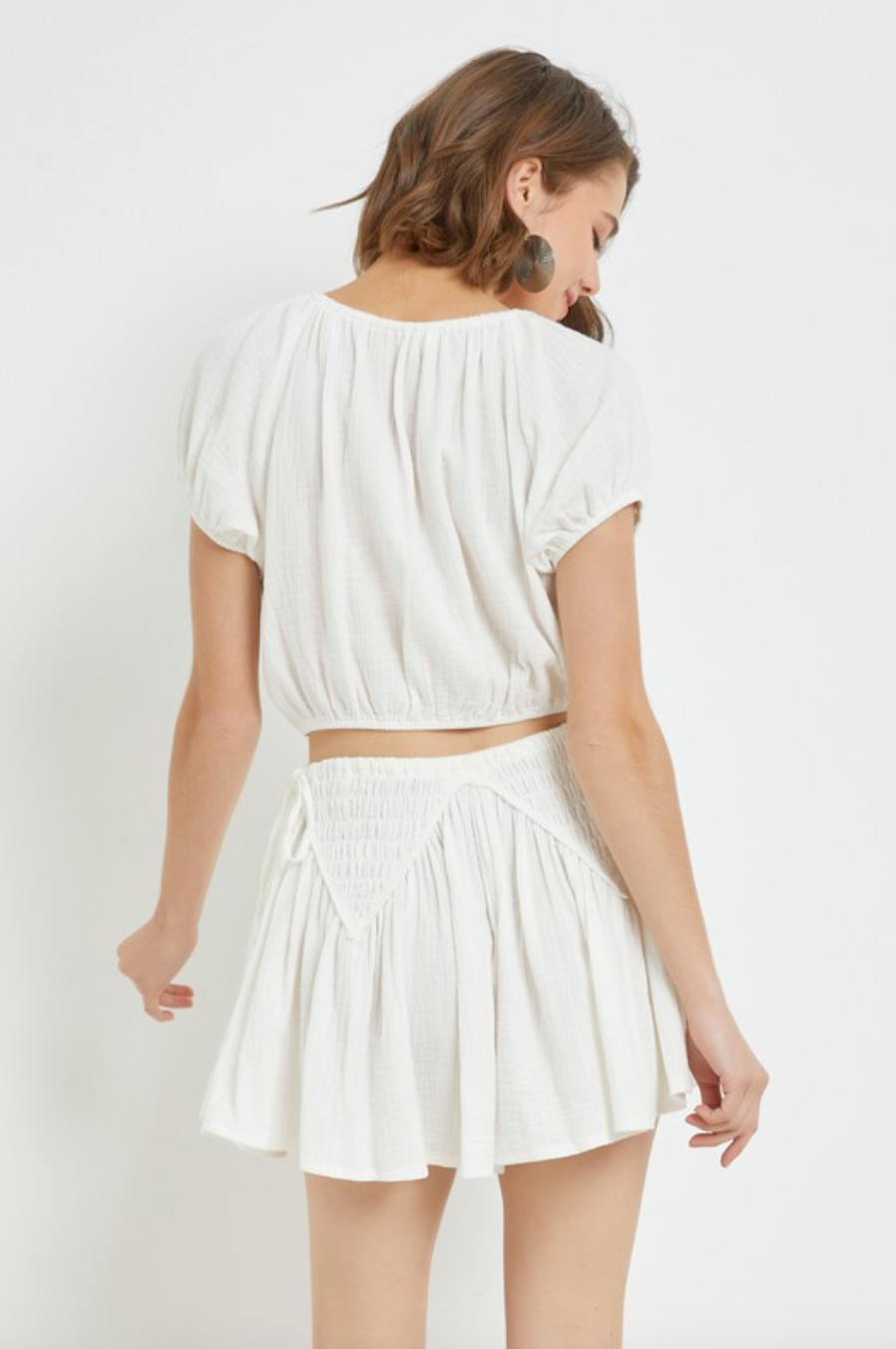 Peasant Tie Top-White-Final Sale