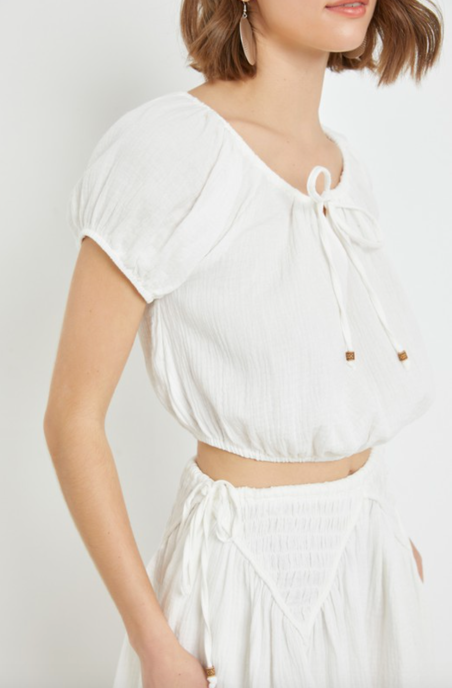 Peasant Tie Top-White-Final Sale