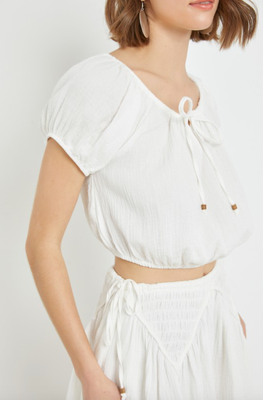 Peasant Tie Top-White