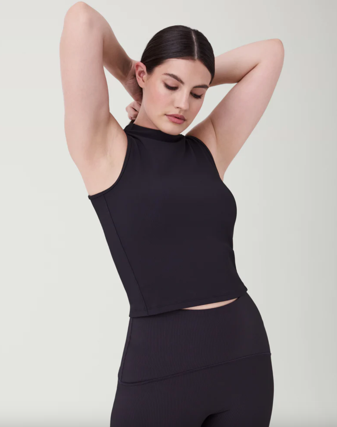 Rib Mock Neck Crop Top-Black