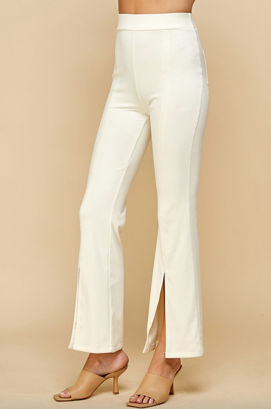 Elastic Knit Pants-Cream