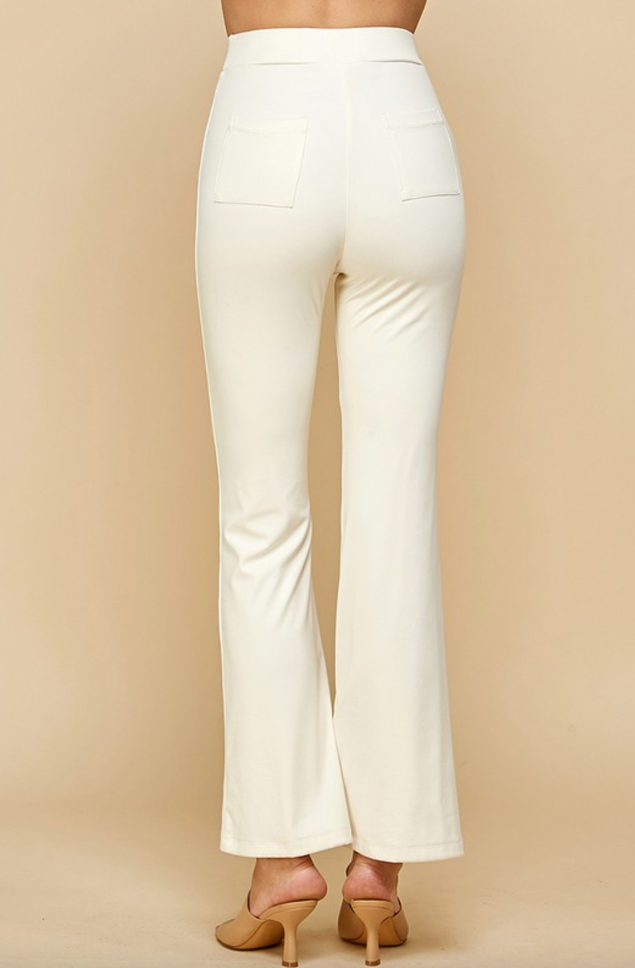 Elastic Knit Pants-Cream