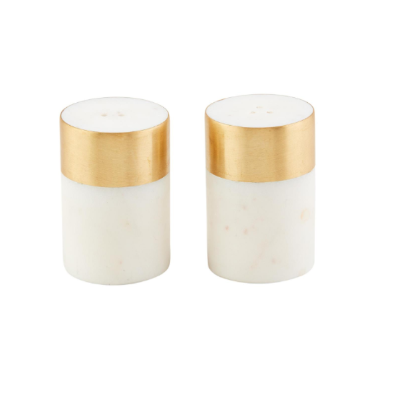 Brass and Marble Salt & Pepper Shakers