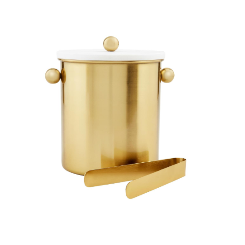 Brass Ice Bucket w/ Marble Lid (2 pieces)