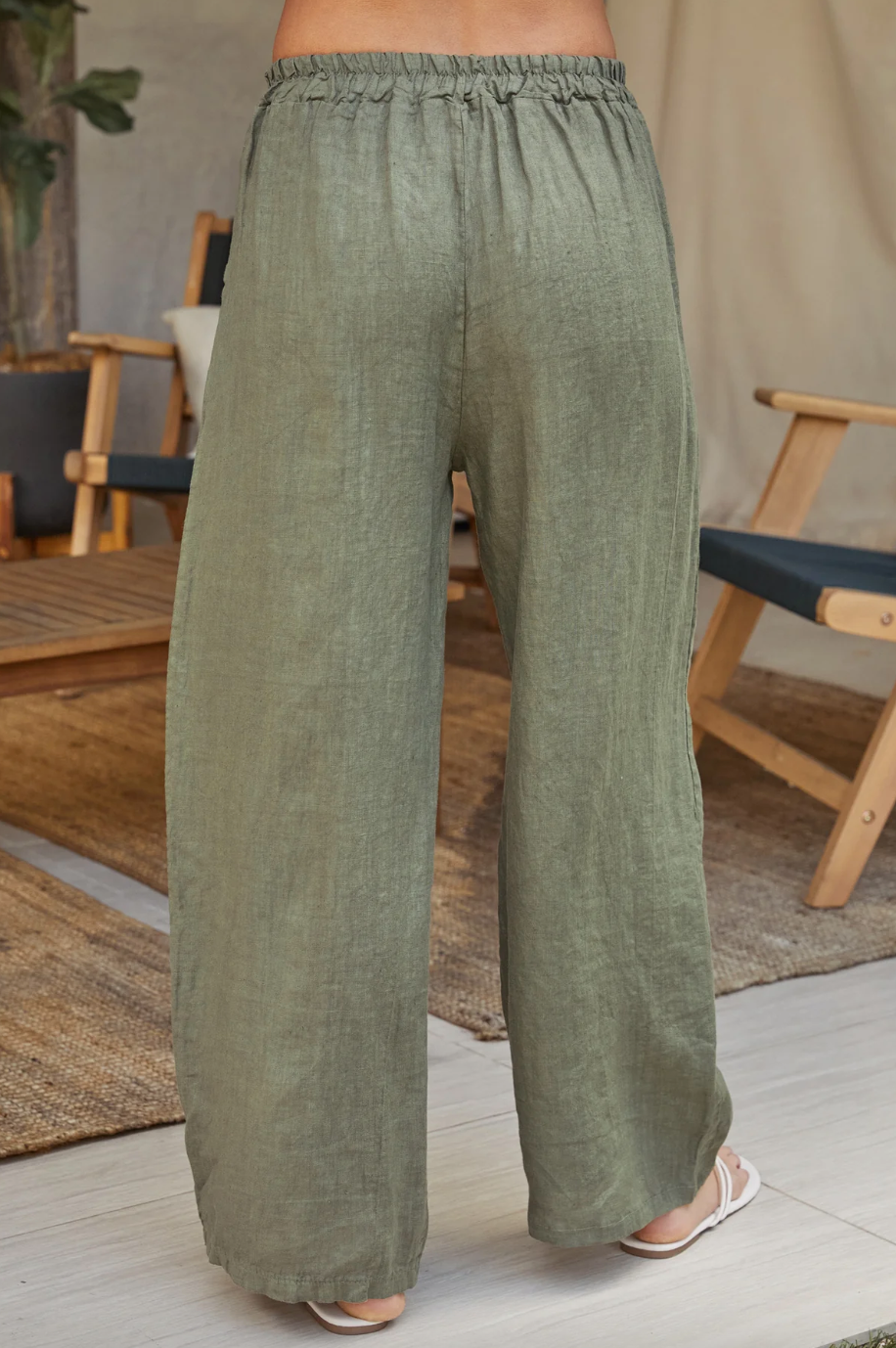 Linen Wide Leg Pant-Green