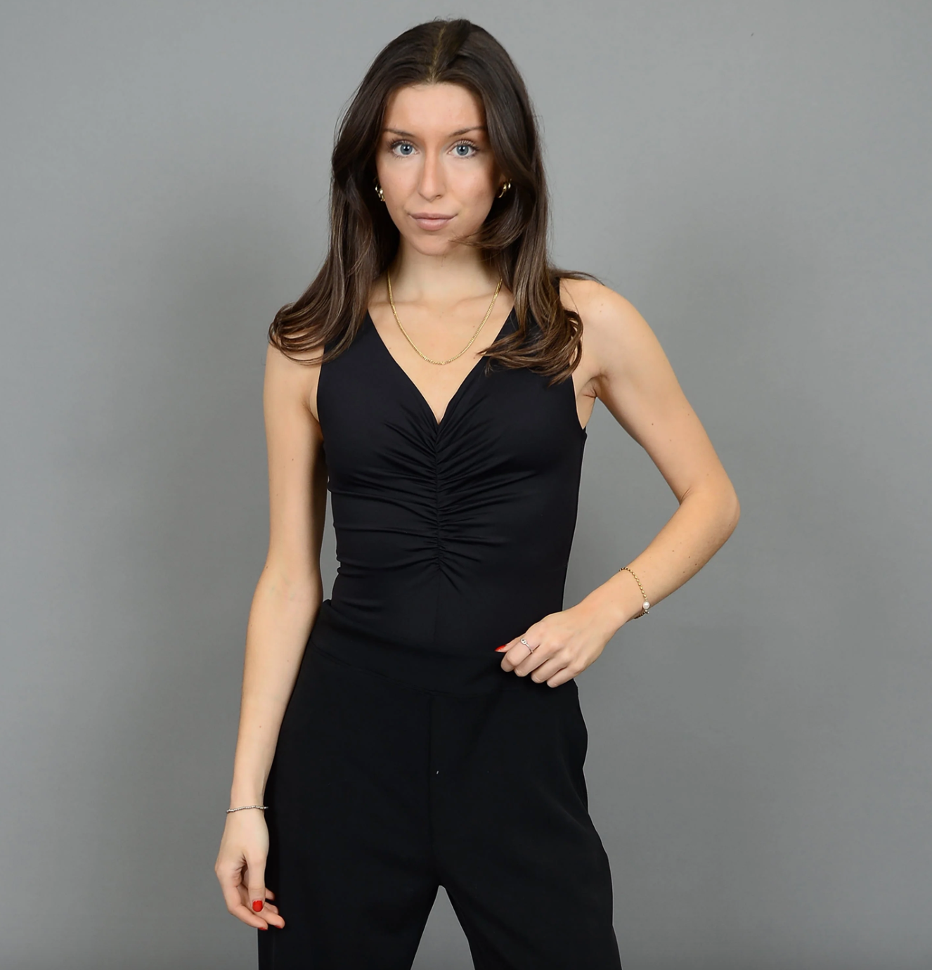 Viola Shirred Bodysuit-Black