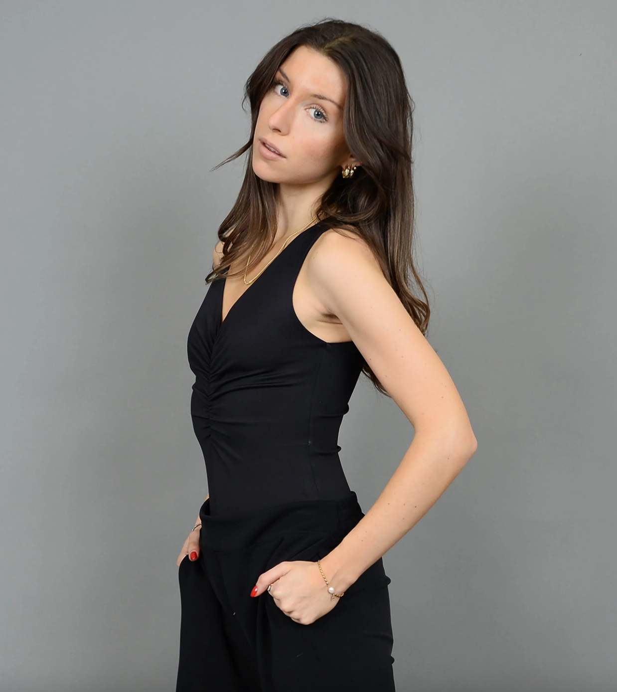 Viola Shirred Bodysuit-Black