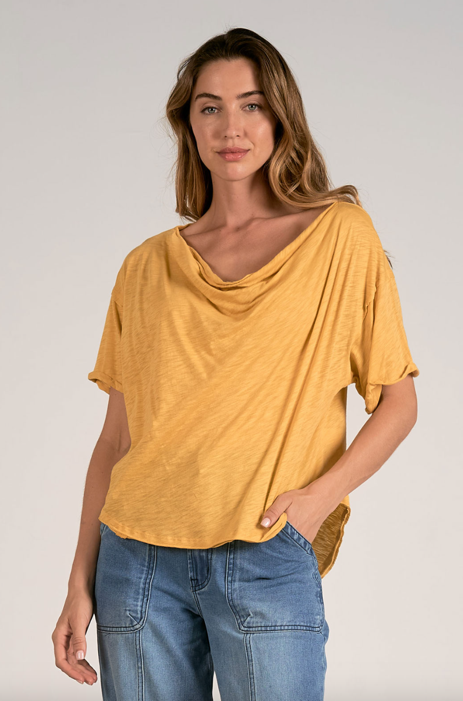 Drape Front Tee-Mustard