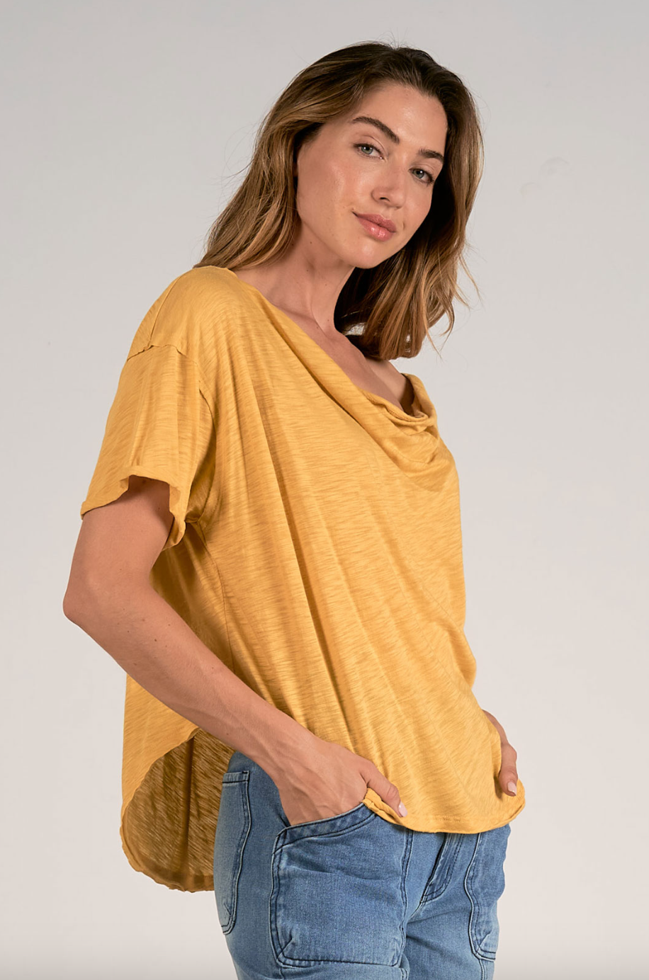 Drape Front Tee-Mustard